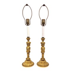 Louis XVI Style Bronze Candlestick Lamps After Jean Démosthène Dugourc 1749-1825