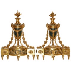 Pair of Louis XVI Style Gilt Bronze Chenets Andirons