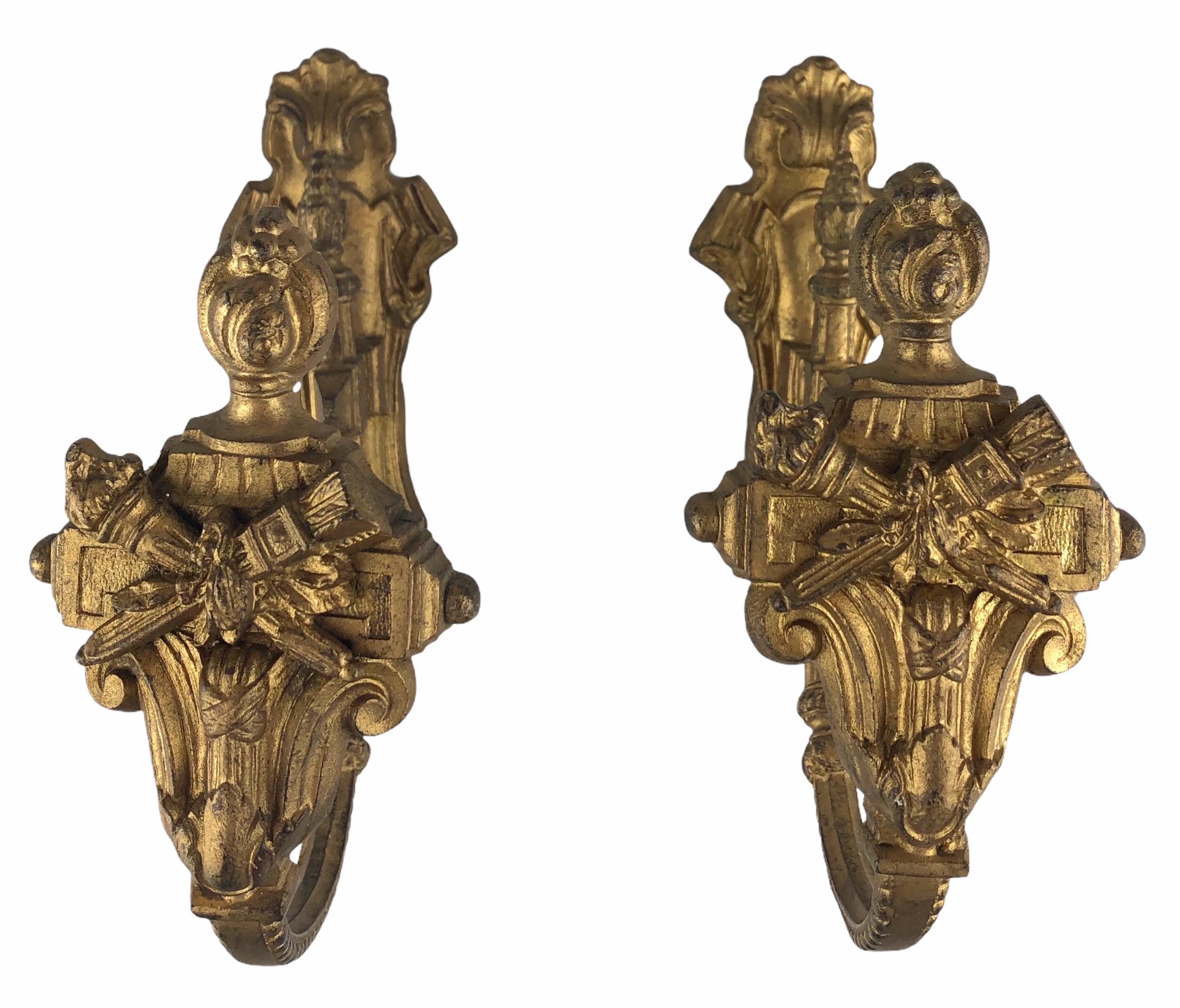 Pair of Louis XVI Style Gilt Bronze Curtain Hooks or Tie Backs In Good Condition In Miami, FL
