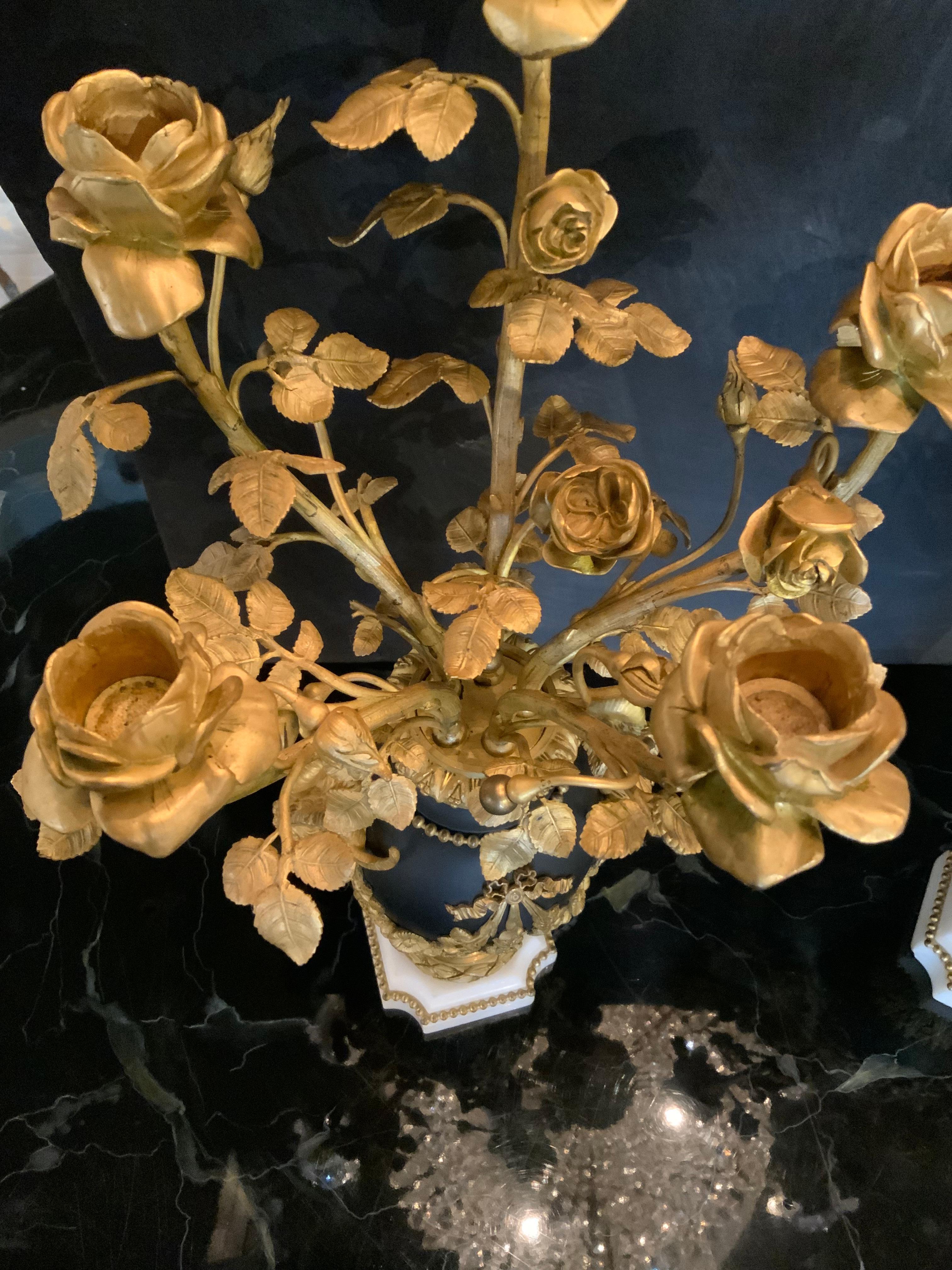 Pair of Louis XVI Style gilt bronze five light candelabra, 19 th c. For Sale 5
