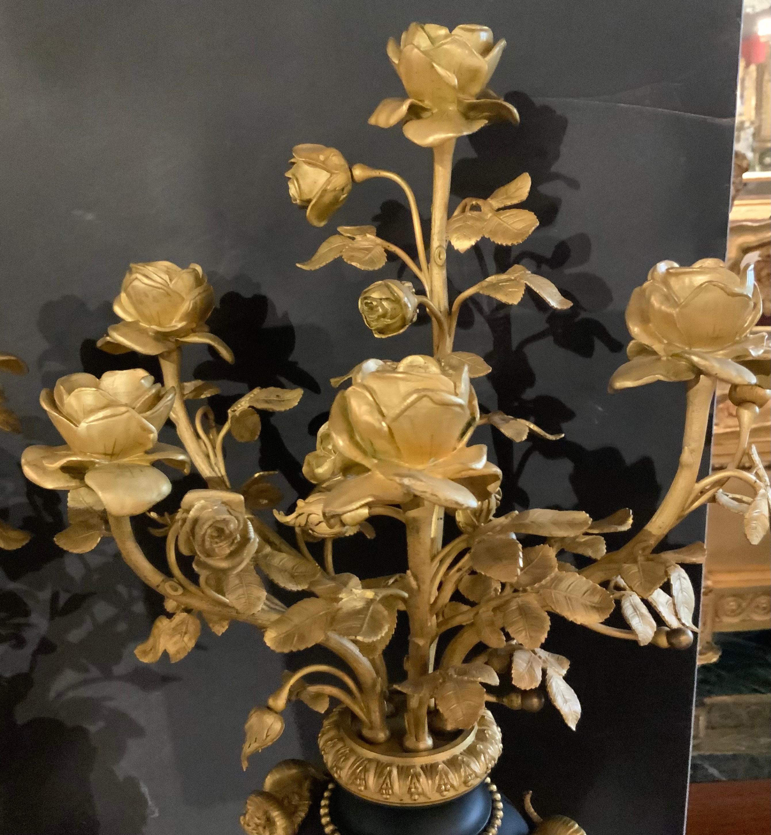 Pair of Louis XVI Style gilt bronze five light candelabra, 19 th c. For Sale 6