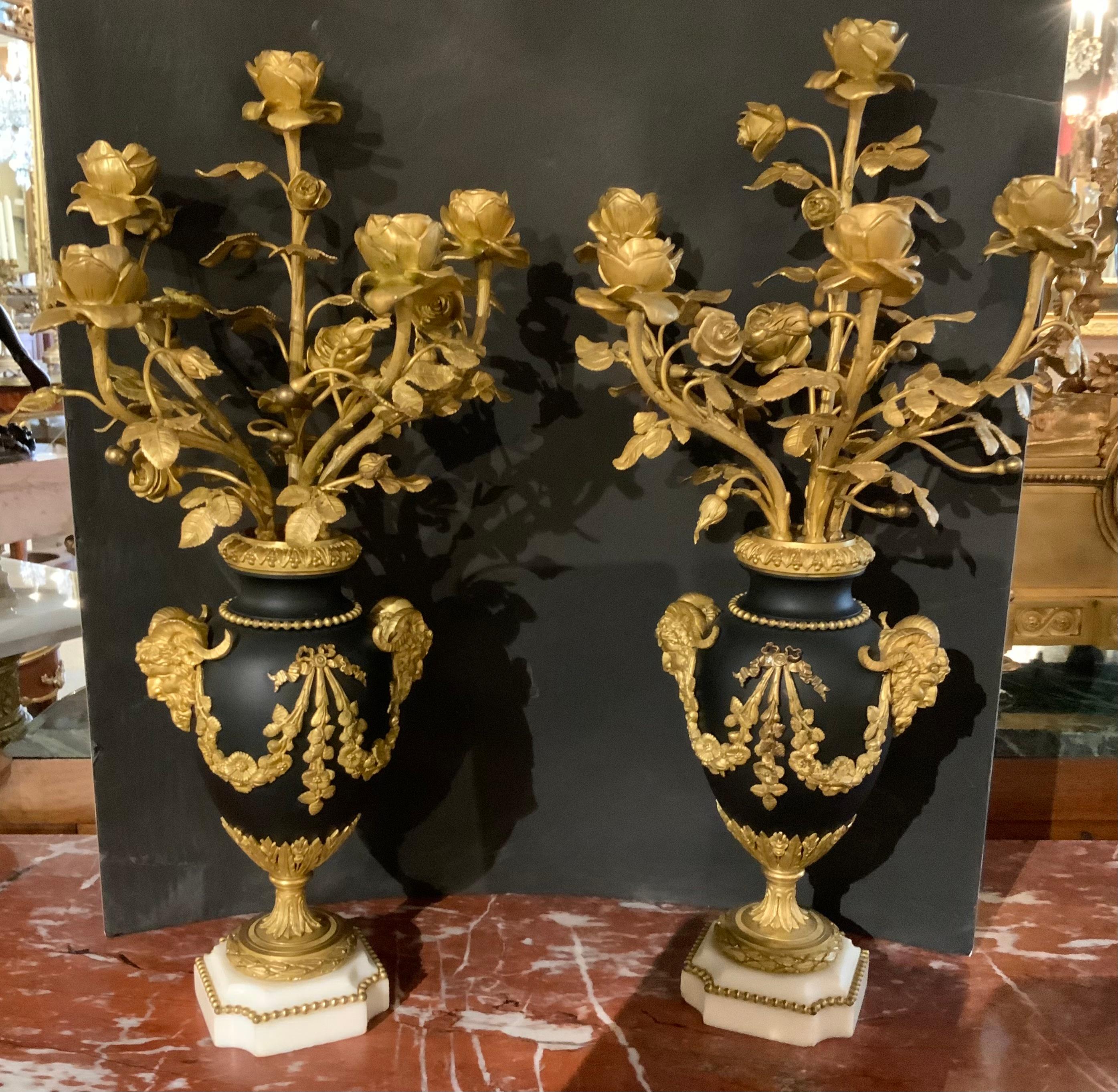 Pair of Louis XVI Style gilt bronze five light candelabra, 19 th c. For Sale 7