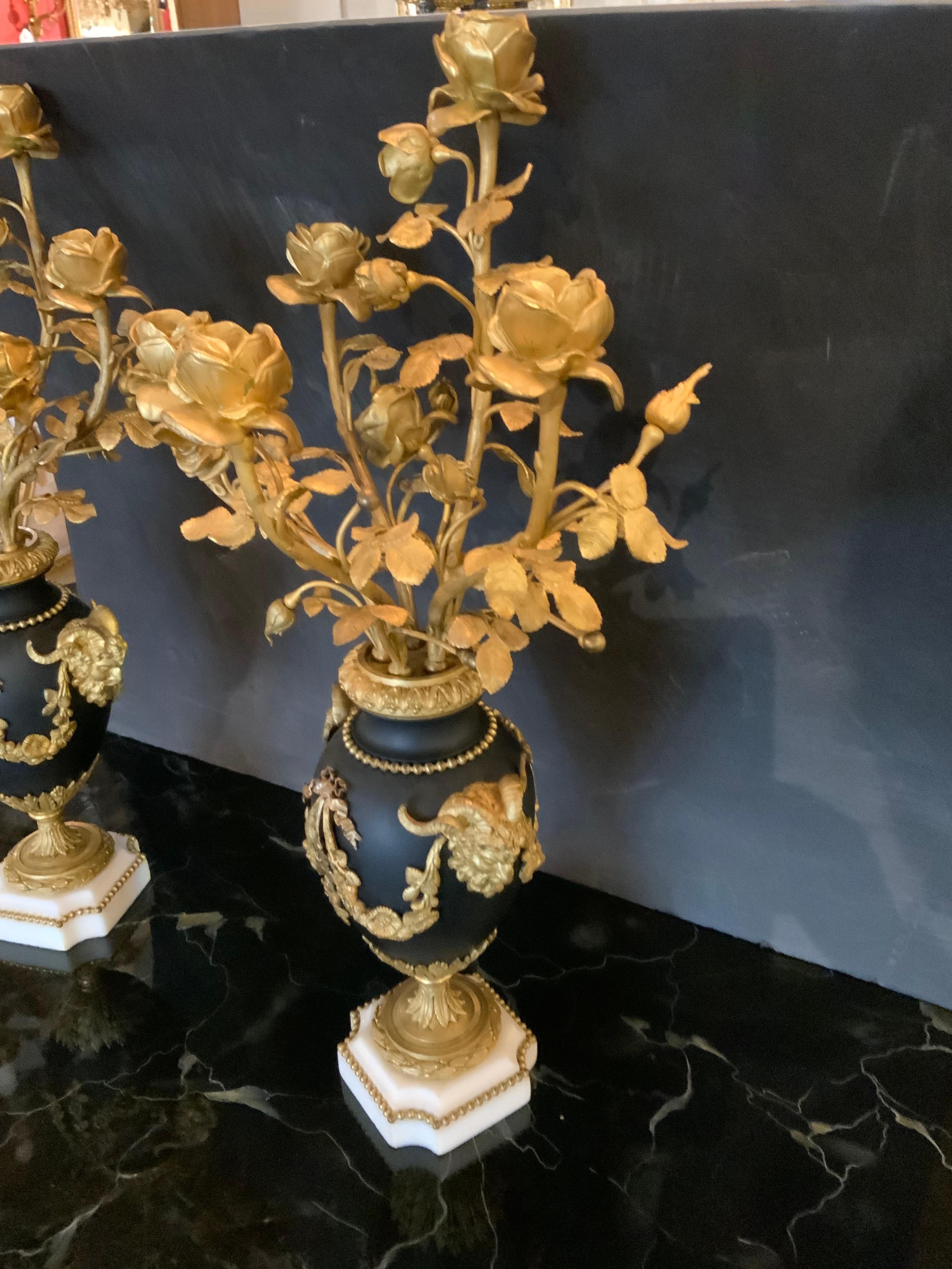 Pair of Louis XVI Style gilt bronze five light candelabra, 19 th c. For Sale 3