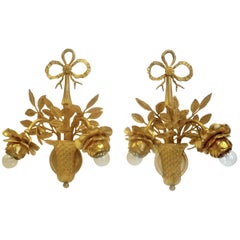 Pair of Louis XVI Style Gilt Bronze Floral Sconces
