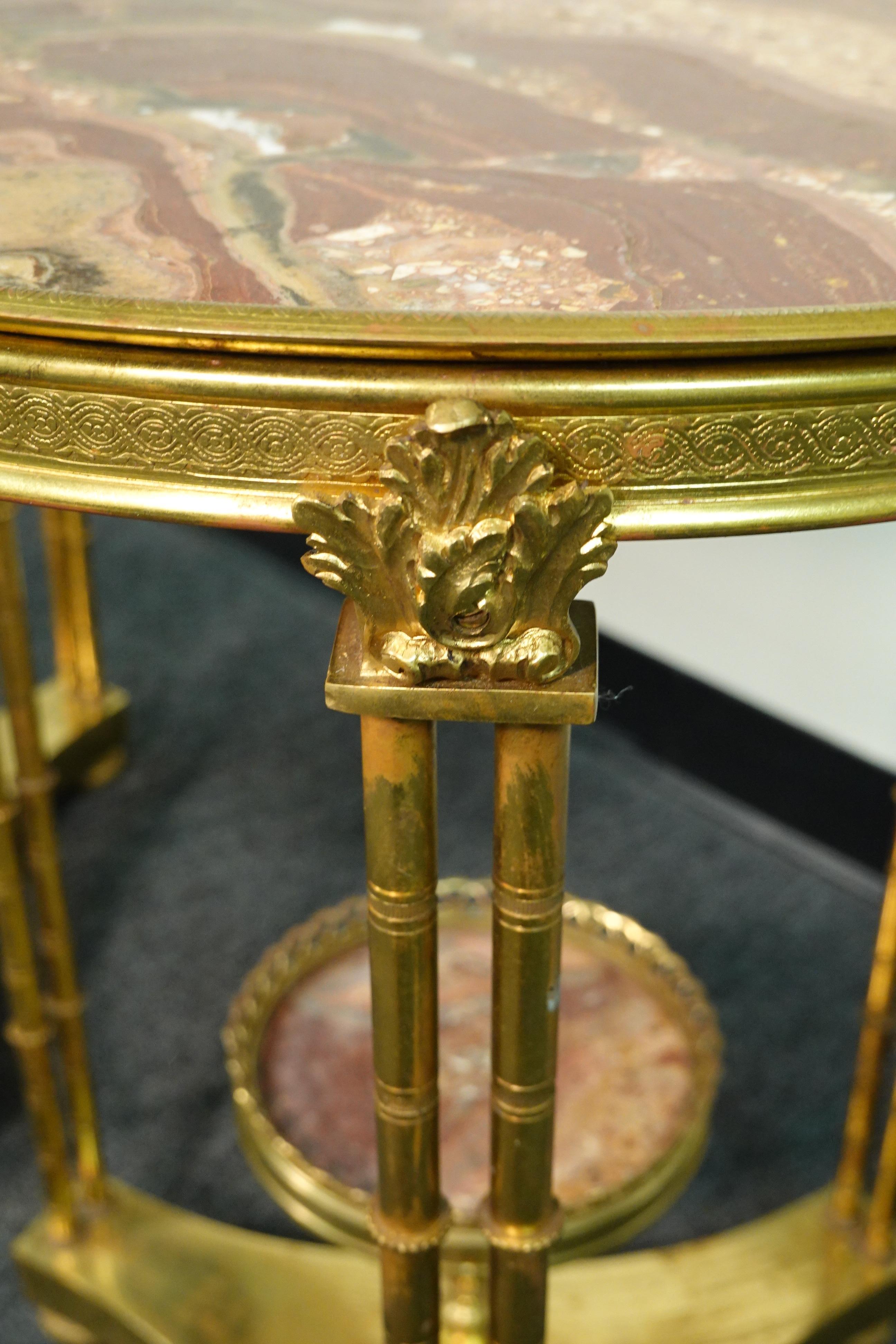Pair of Louis XVI Style Gilt-Bronze Gueridons with Breche d'Alep Marble Tops For Sale 5
