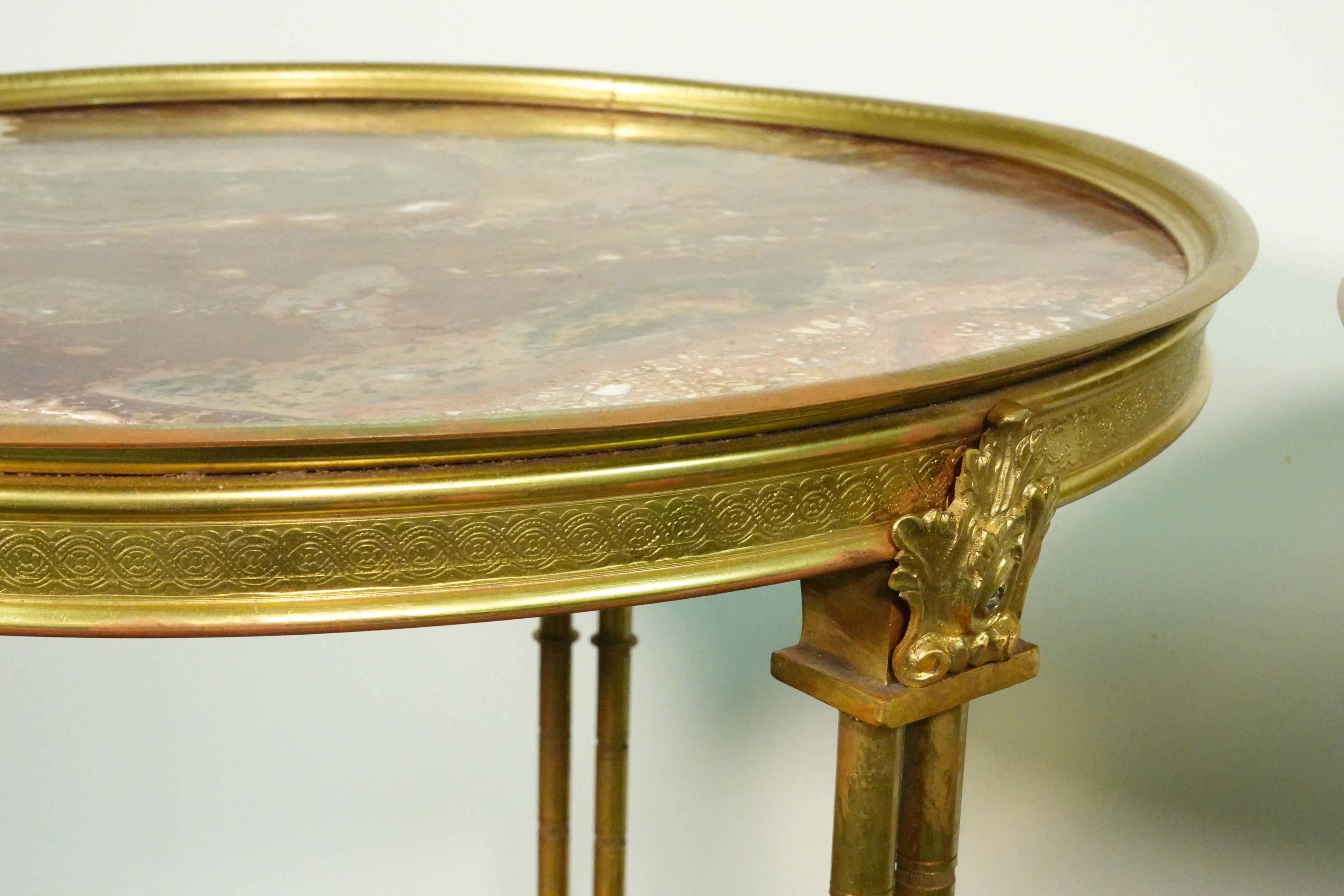 Pair of Louis XVI Style Gilt-Bronze Gueridons with Breche d'Alep Marble Tops For Sale 12
