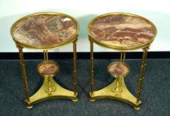 Pair of Louis XVI Style Gilt-Bronze Gueridons with Breche d'Alep Marble Tops
