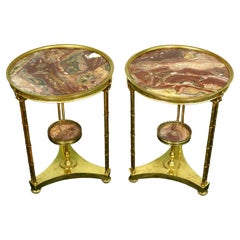 Pair of Louis XVI Style Gilt-Bronze Gueridons with Breche d'Alep Marble Tops