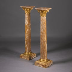 Pair of Louis XVI Style Gilt-Bronze Mounted Pedestals