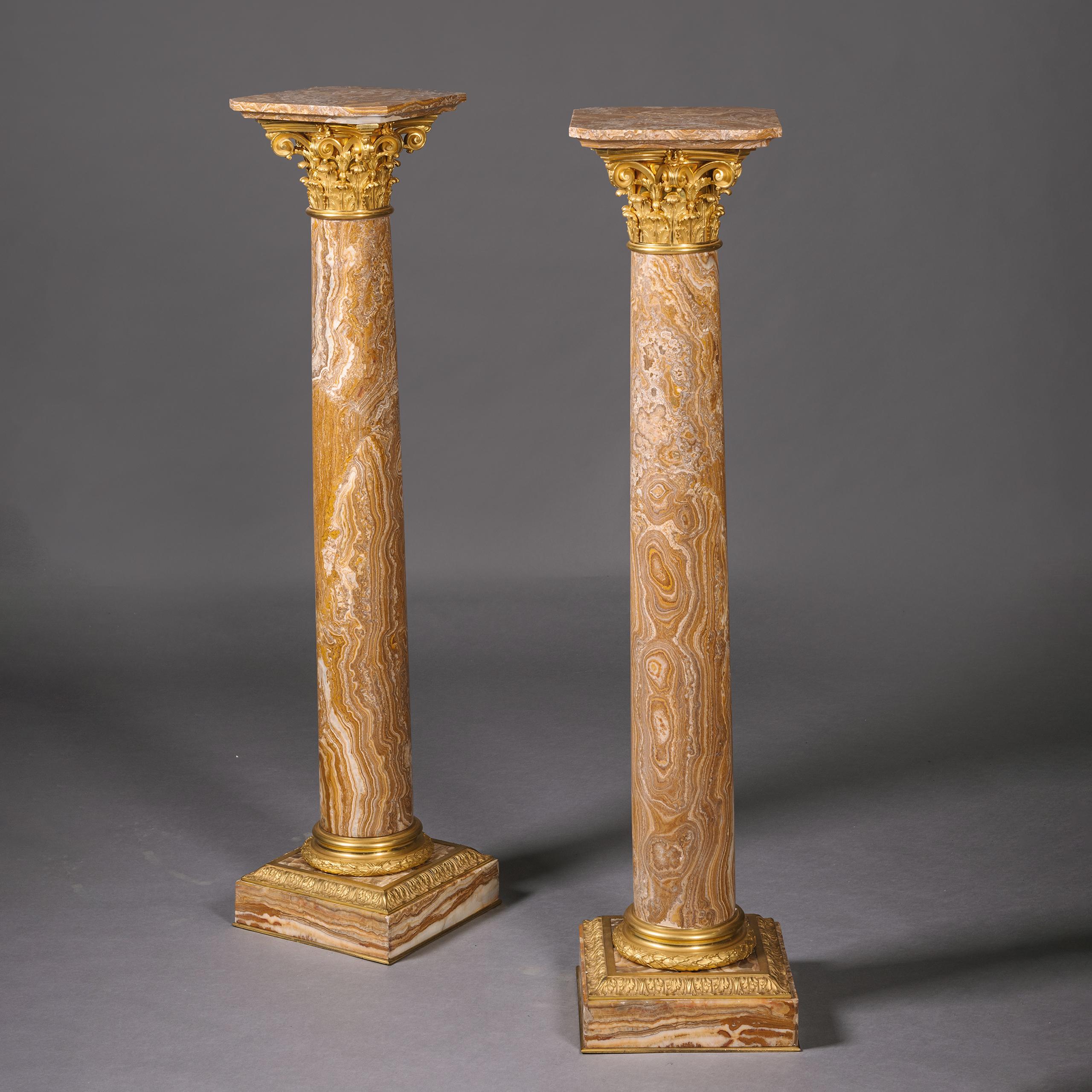 French Pair of Louis XVI Style Gilt-Bronze Mounted Pedestals For Sale