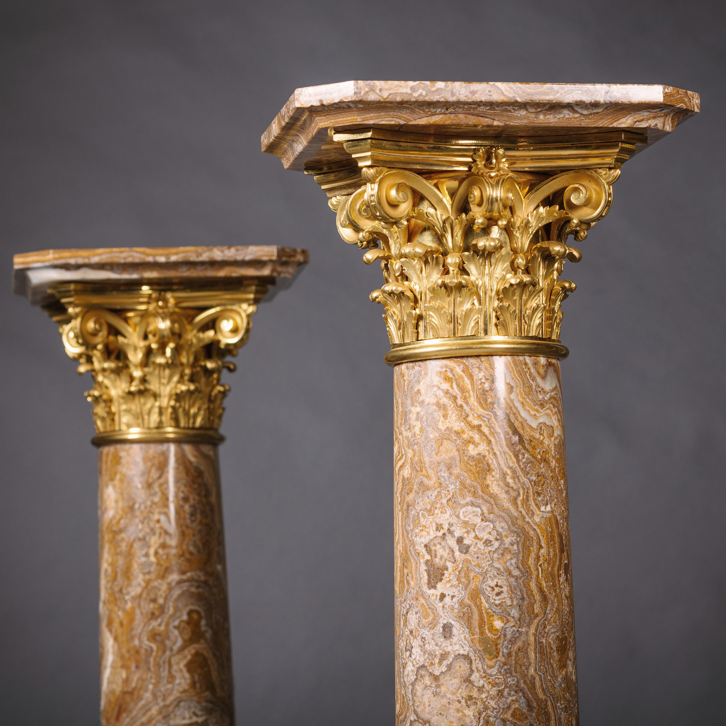 19th Century Pair of Louis XVI Style Gilt-Bronze Mounted Pedestals For Sale