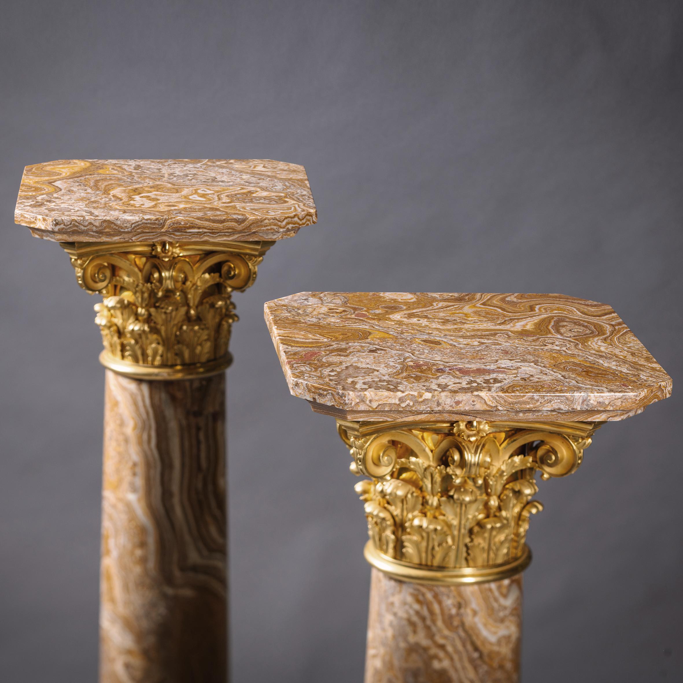 Pair of Louis XVI Style Gilt-Bronze Mounted Pedestals For Sale 2