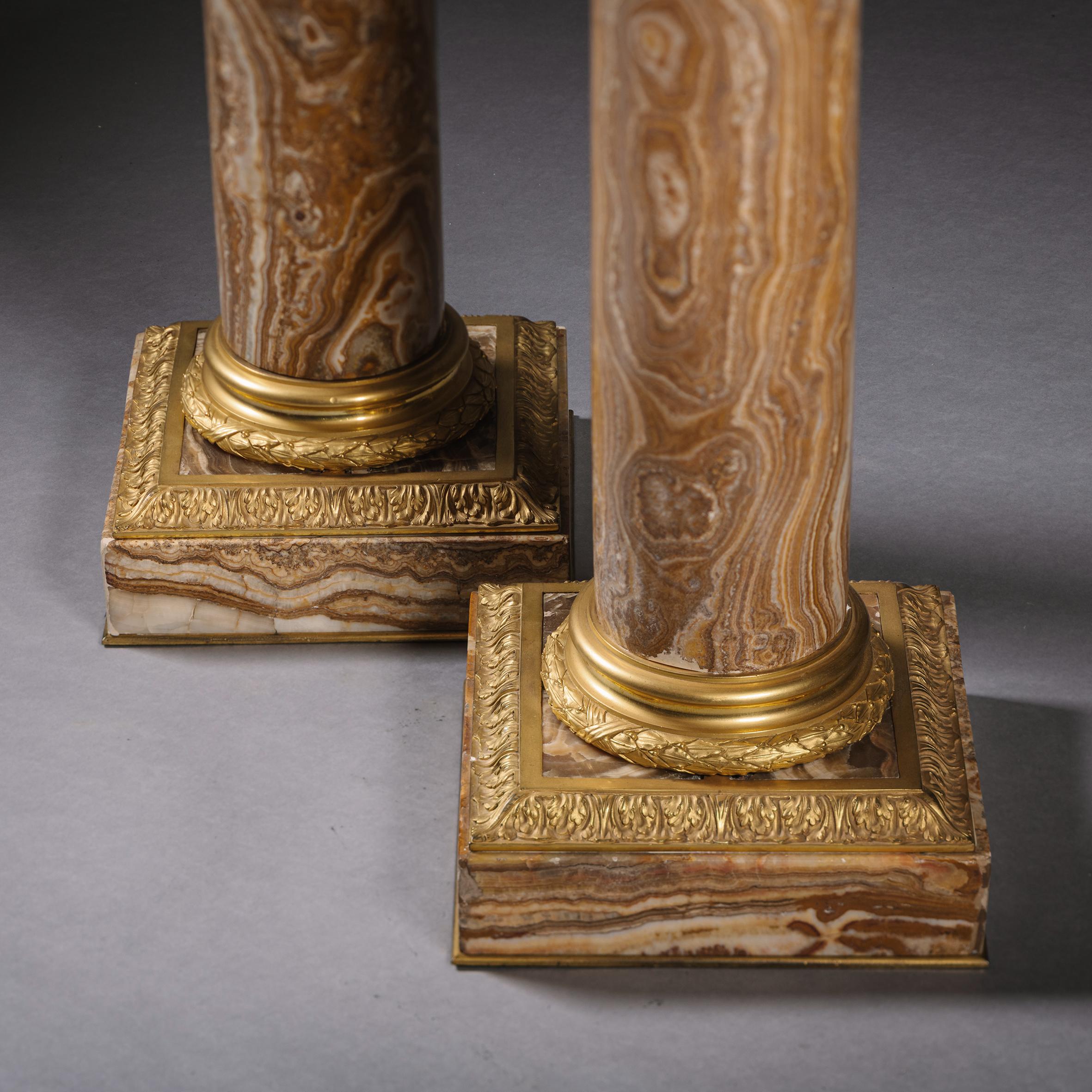 Pair of Louis XVI Style Gilt-Bronze Mounted Pedestals For Sale 3