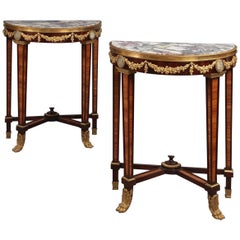 Pair of Louis XVI Style Gilt Bronze-Mounted Petites Console Tables, circa 1890
