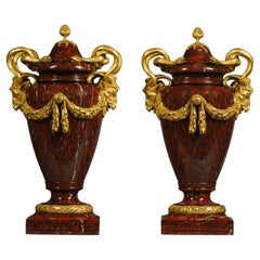  Pair of Louis XVI Style Gilt-Bronze Mounted Rouge Griotte Vases 