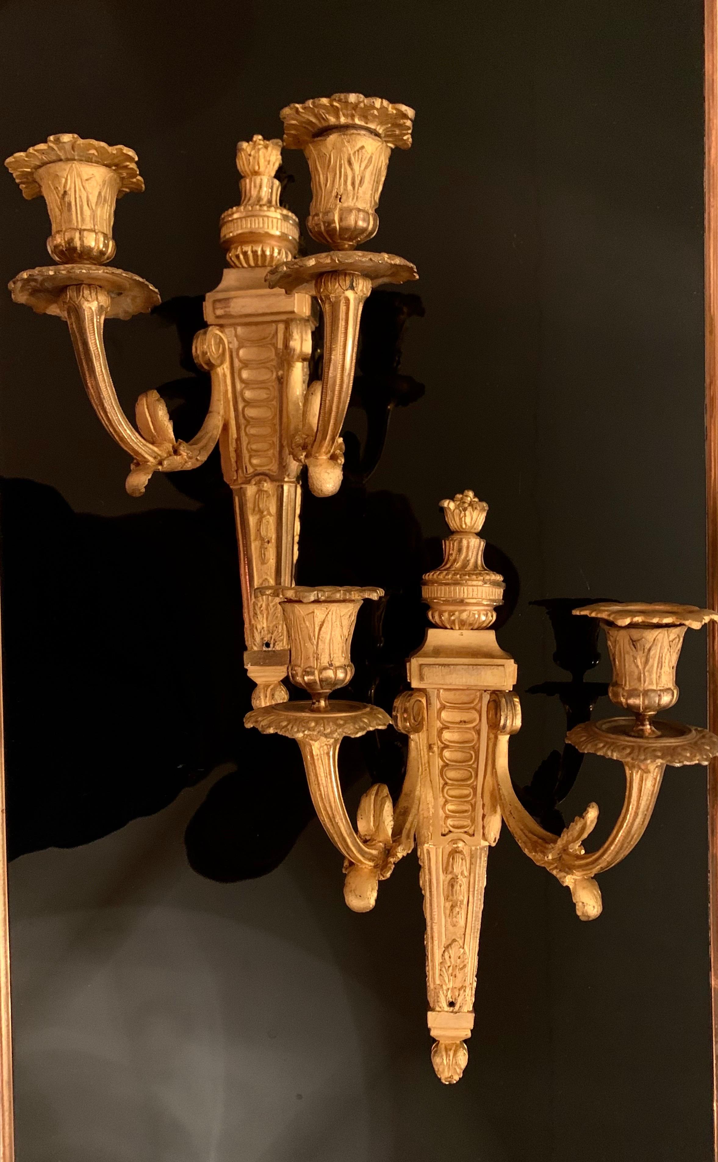 Pair of Louis XVI  Style Gilt Bronze Ormolu Two Arms Wall Sconces For Sale 8