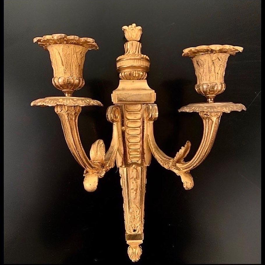Pair of Louis XVI  Style Gilt Bronze Ormolu Two Arms Wall Sconces For Sale 15