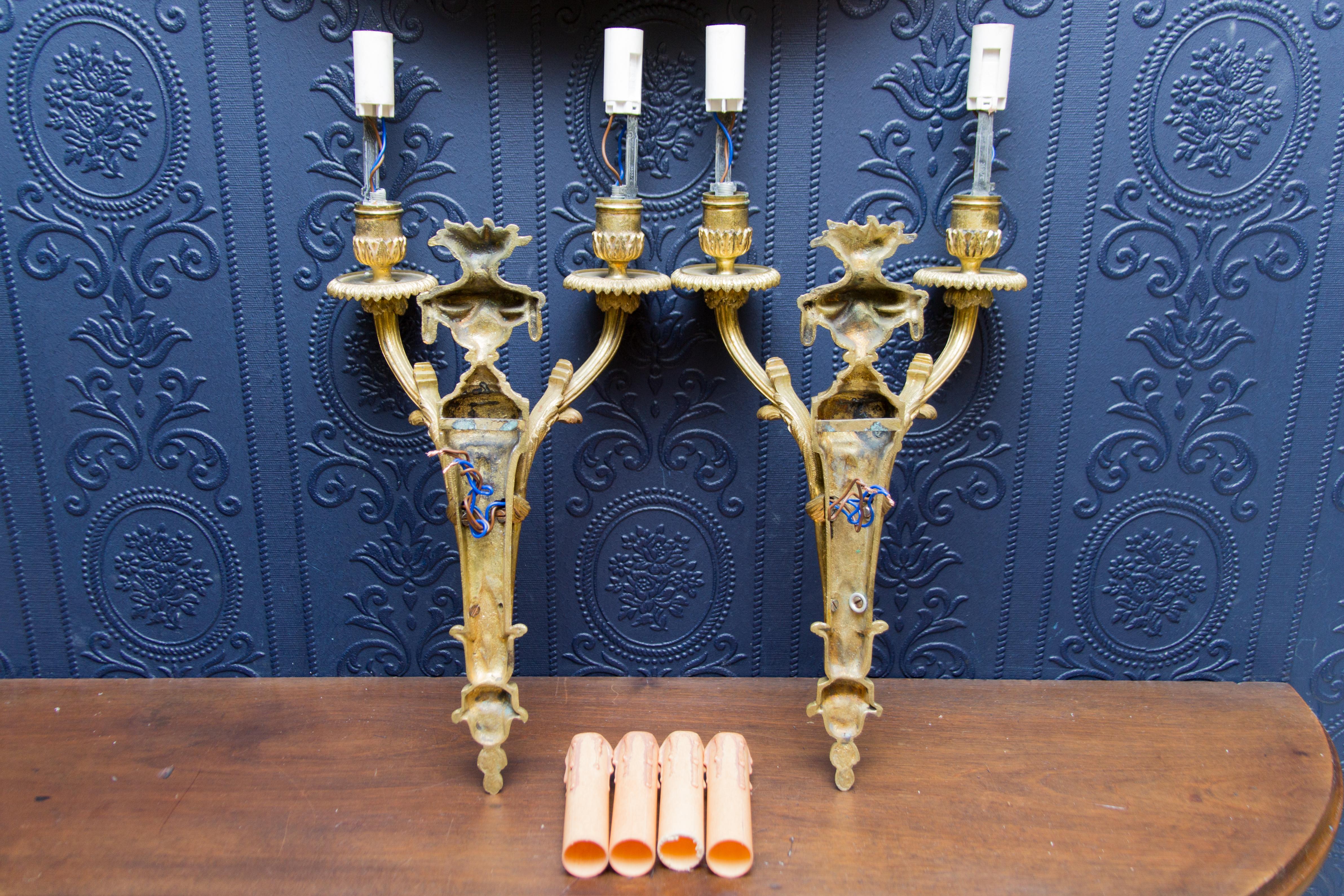 Pair of Louis XVI Style Gilt Bronze Sconces In Good Condition In Barntrup, DE