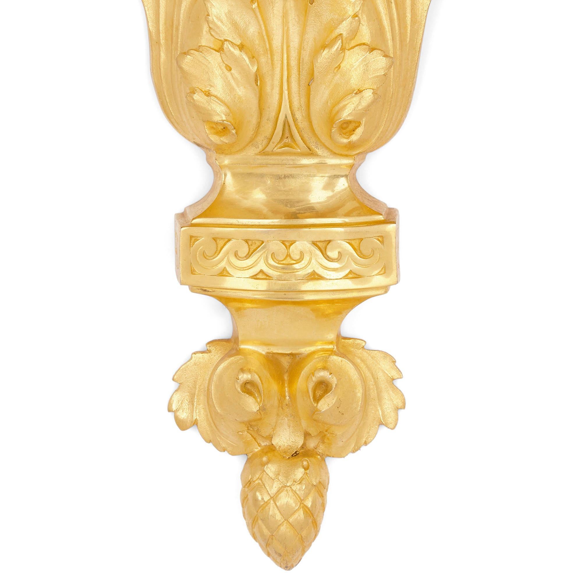 Ormolu Pair of Louis XVI Style Gilt Bronze Sconces For Sale