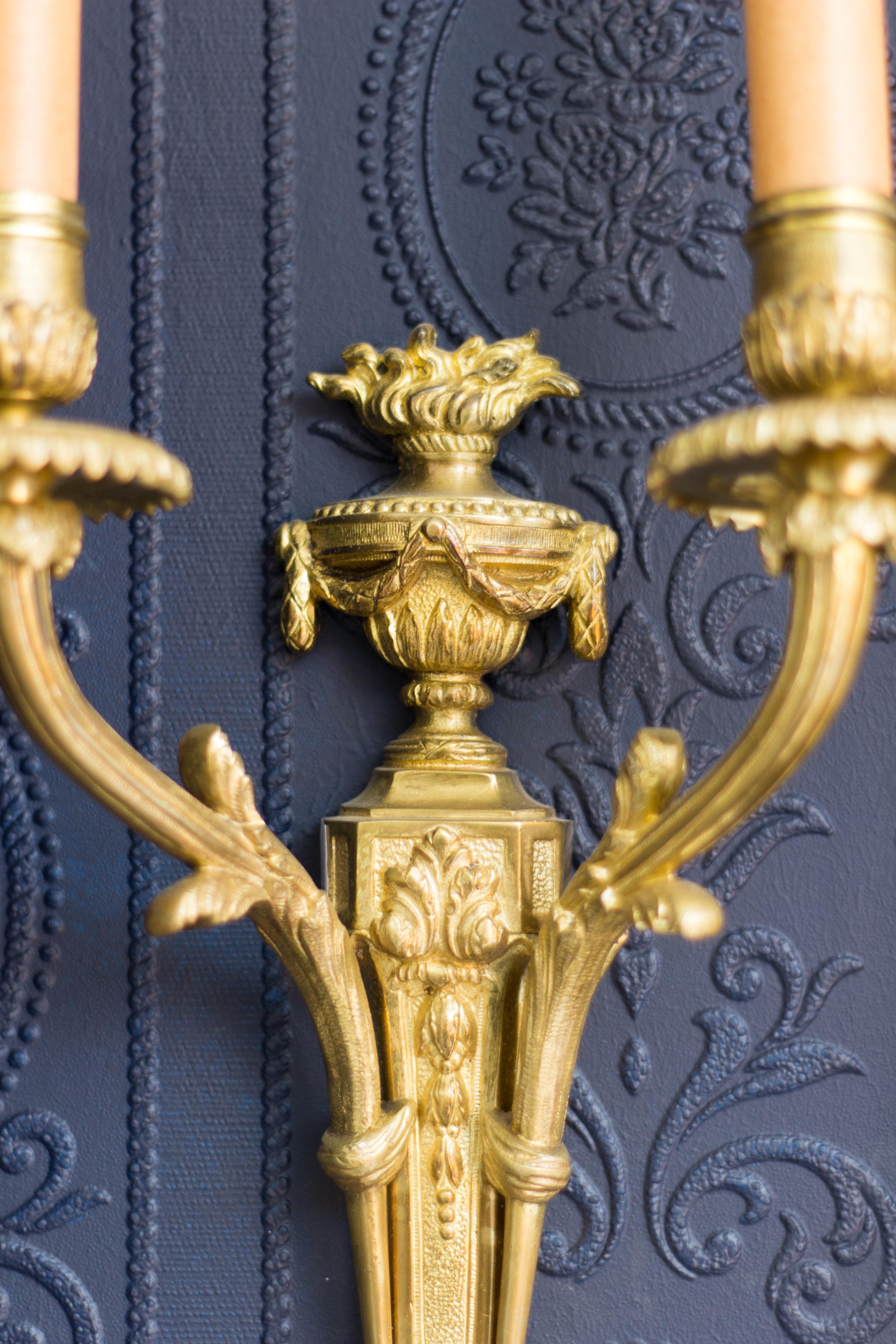 Pair of Louis XVI Style Gilt Bronze Sconces 2