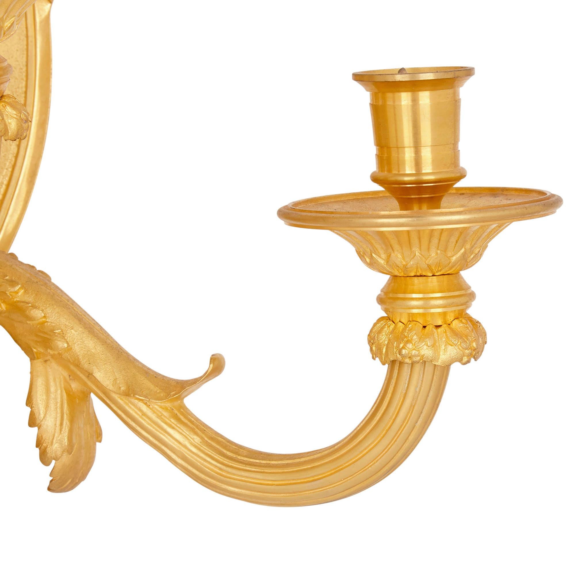 Pair of Louis XVI Style Gilt Bronze Sconces For Sale 1