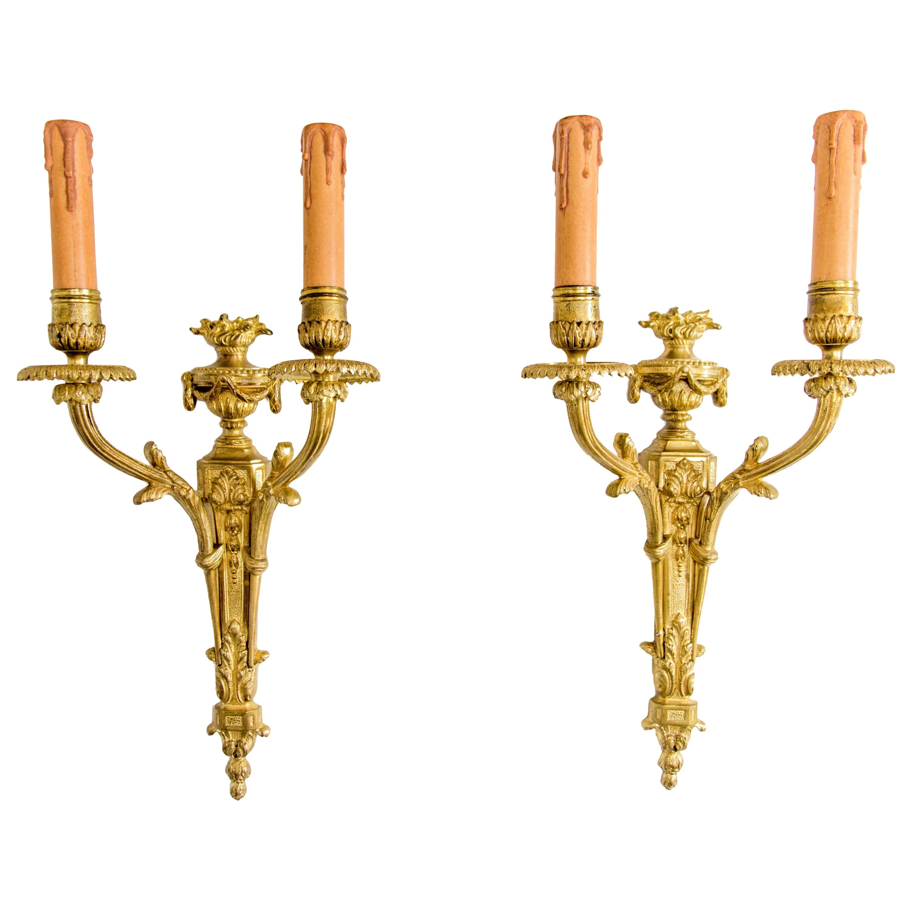 Pair of Louis XVI Style Gilt Bronze Sconces