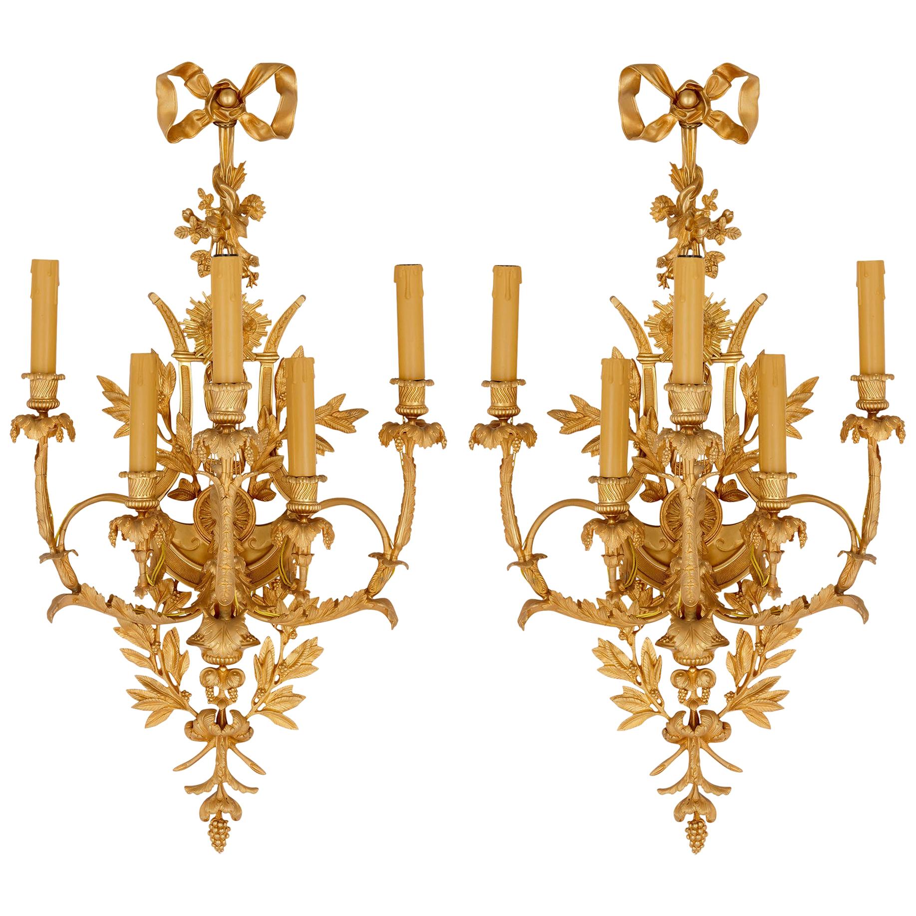 Pair of Louis XVI Style Gilt Bronze Sconces