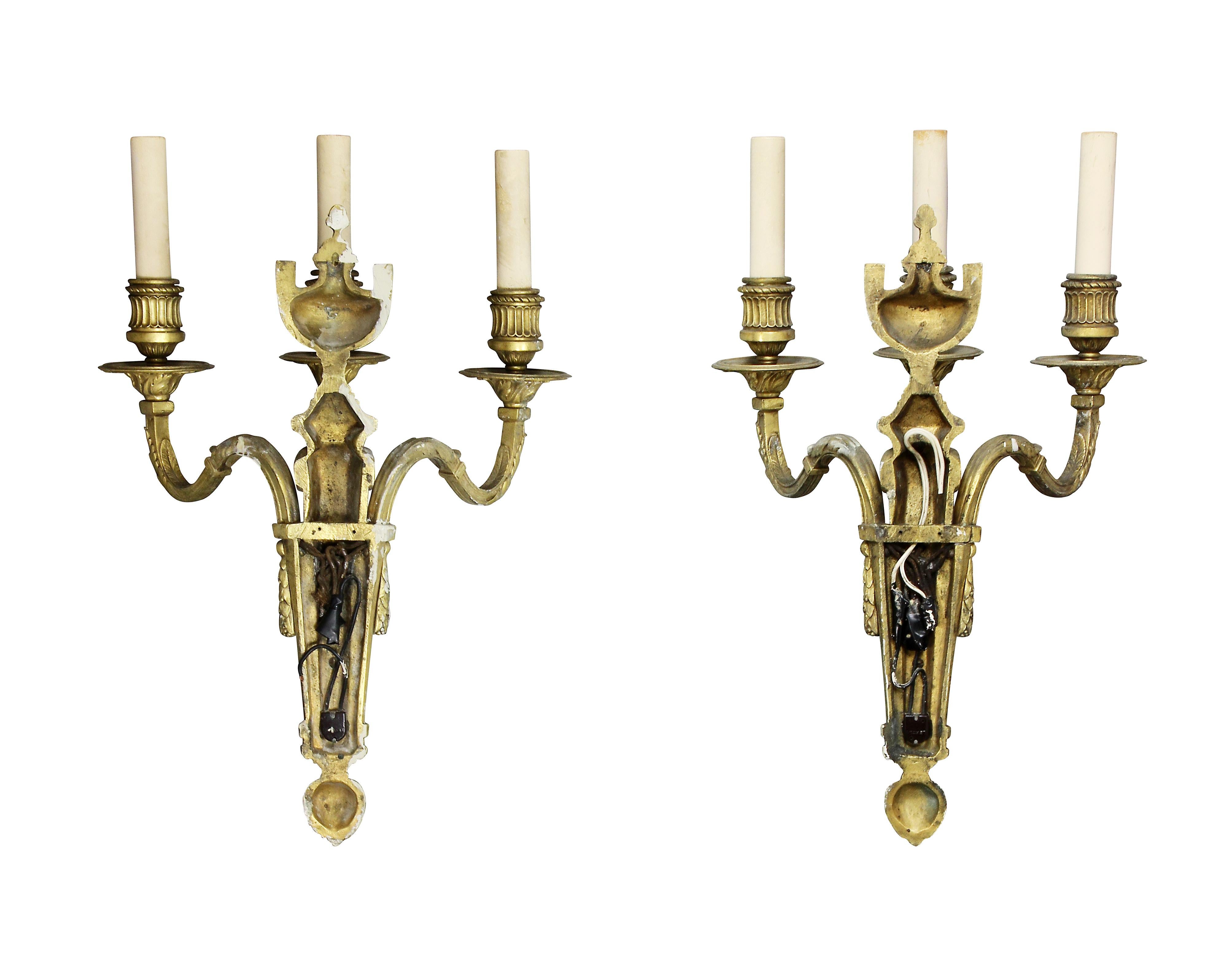 Pair of Louis XVI Style Gilt Bronze Wall Lights by E.F.Caldwell & Co For Sale 3
