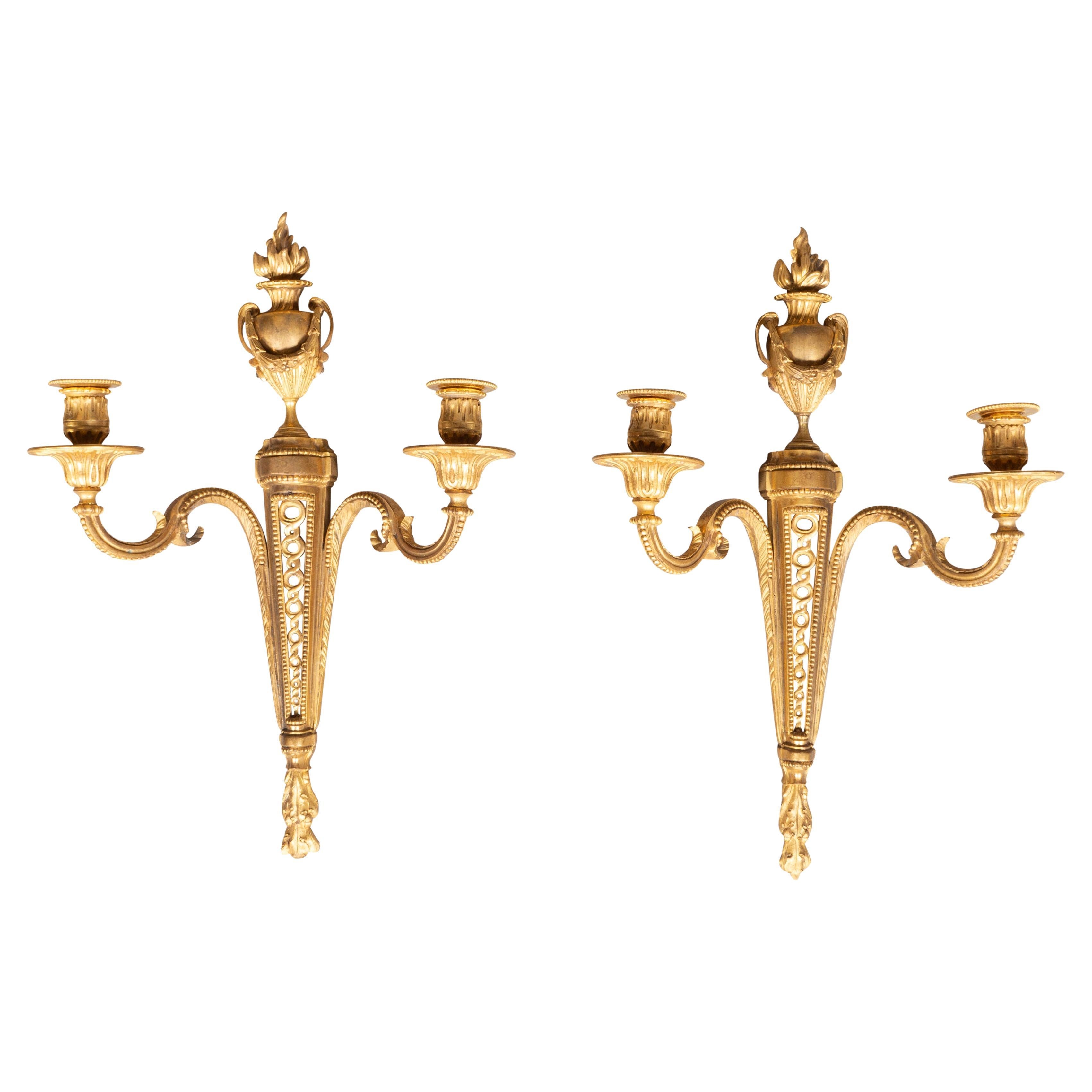 Pair Of Louis XVI Style Gilt Bronze Wall Lights For Sale