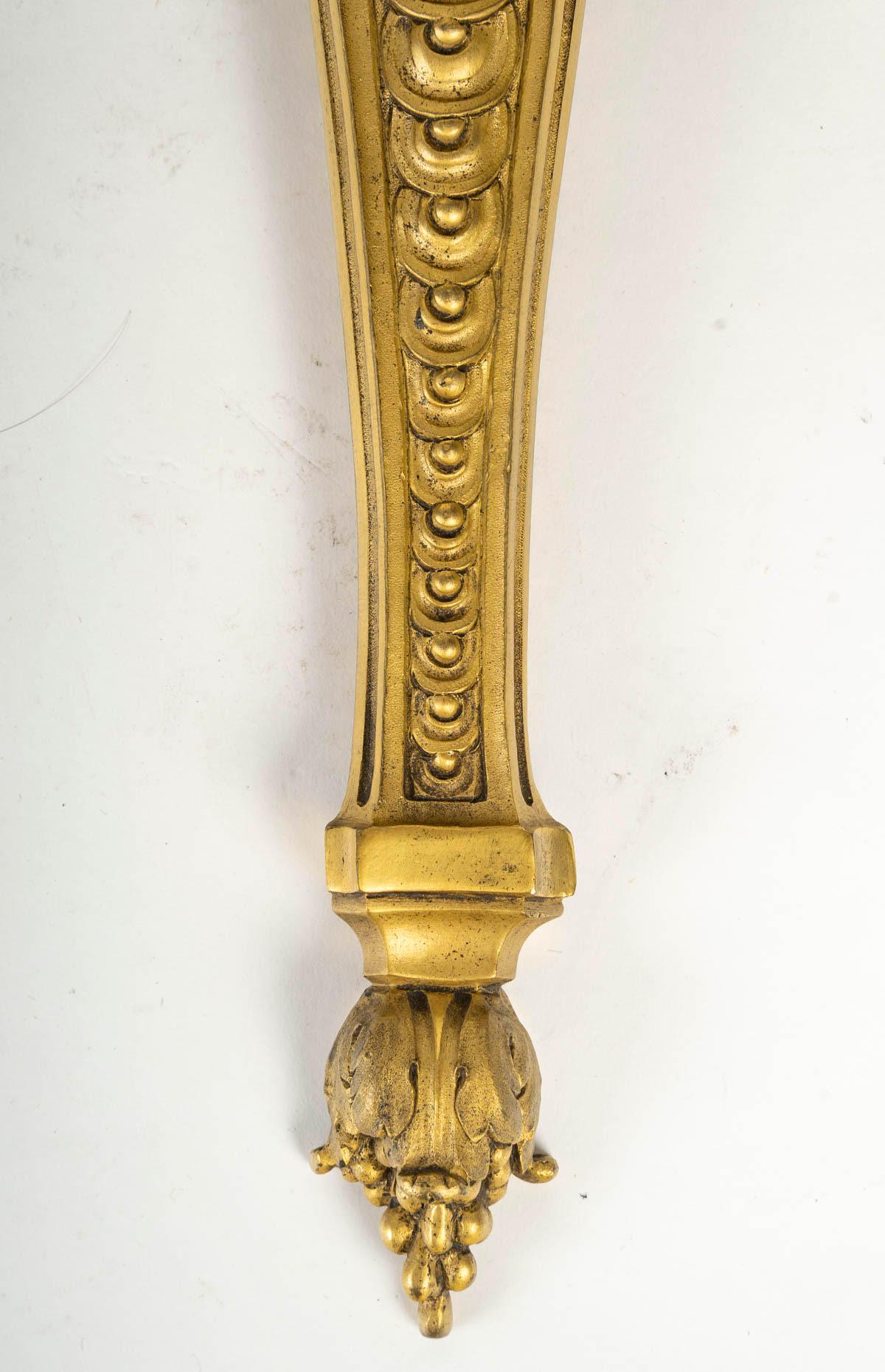 French Pair of Louis XVI Style Gilt Bronze Wall Lights, Napoleon III Period. For Sale