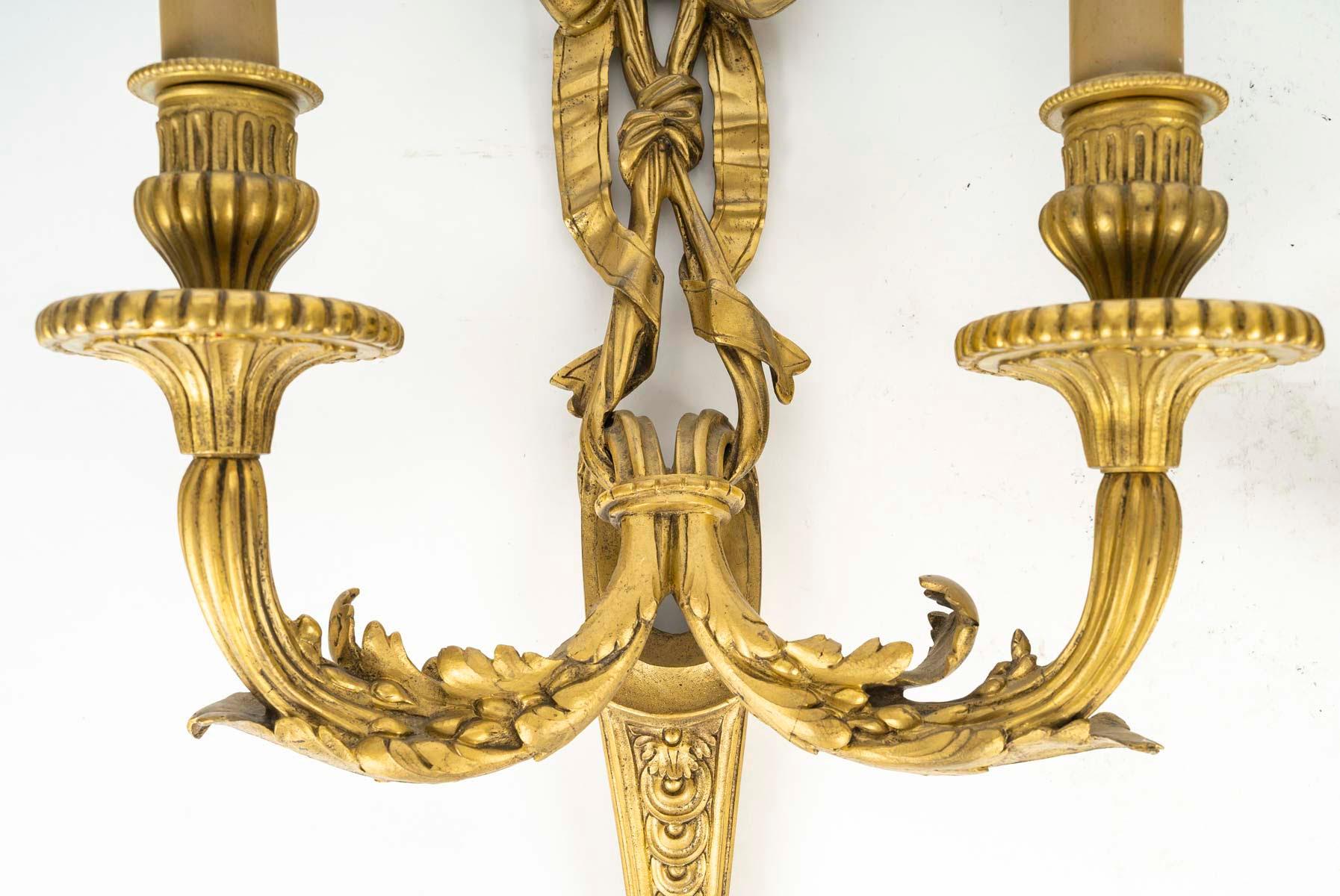 Pair of Louis XVI Style Gilt Bronze Wall Lights, Napoleon III Period. For Sale 1