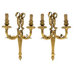 Pair of Louis XVI Style Gilt Bronze Wall Lights, Napoleon III Period.