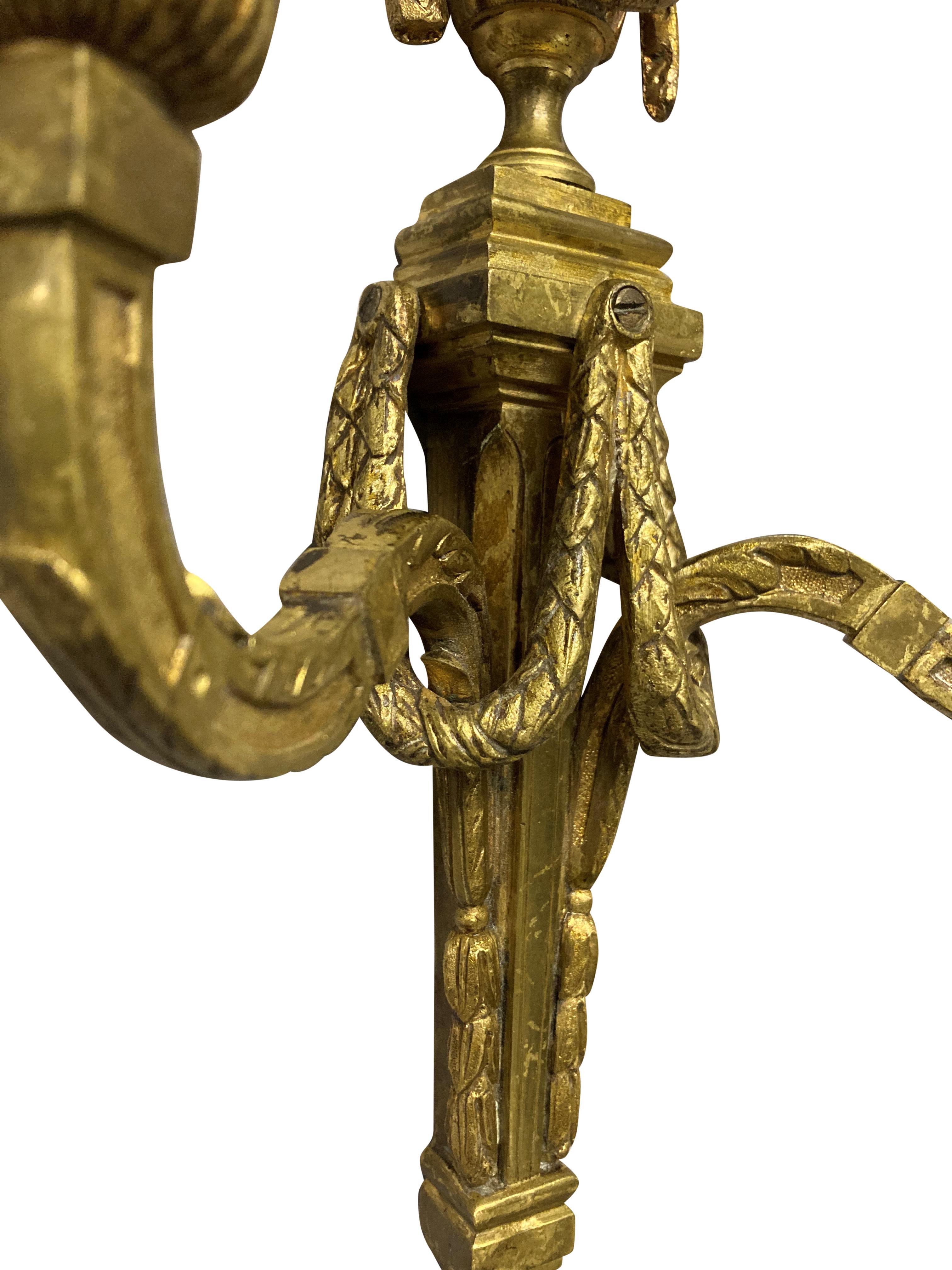 French Pair Of Louis XVI Style Gilt Bronze Wall Sconces For Sale