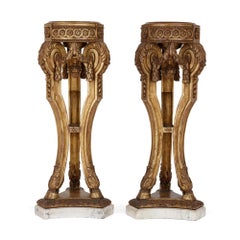 Pair of Louis XVI style giltwood and marble pedestals