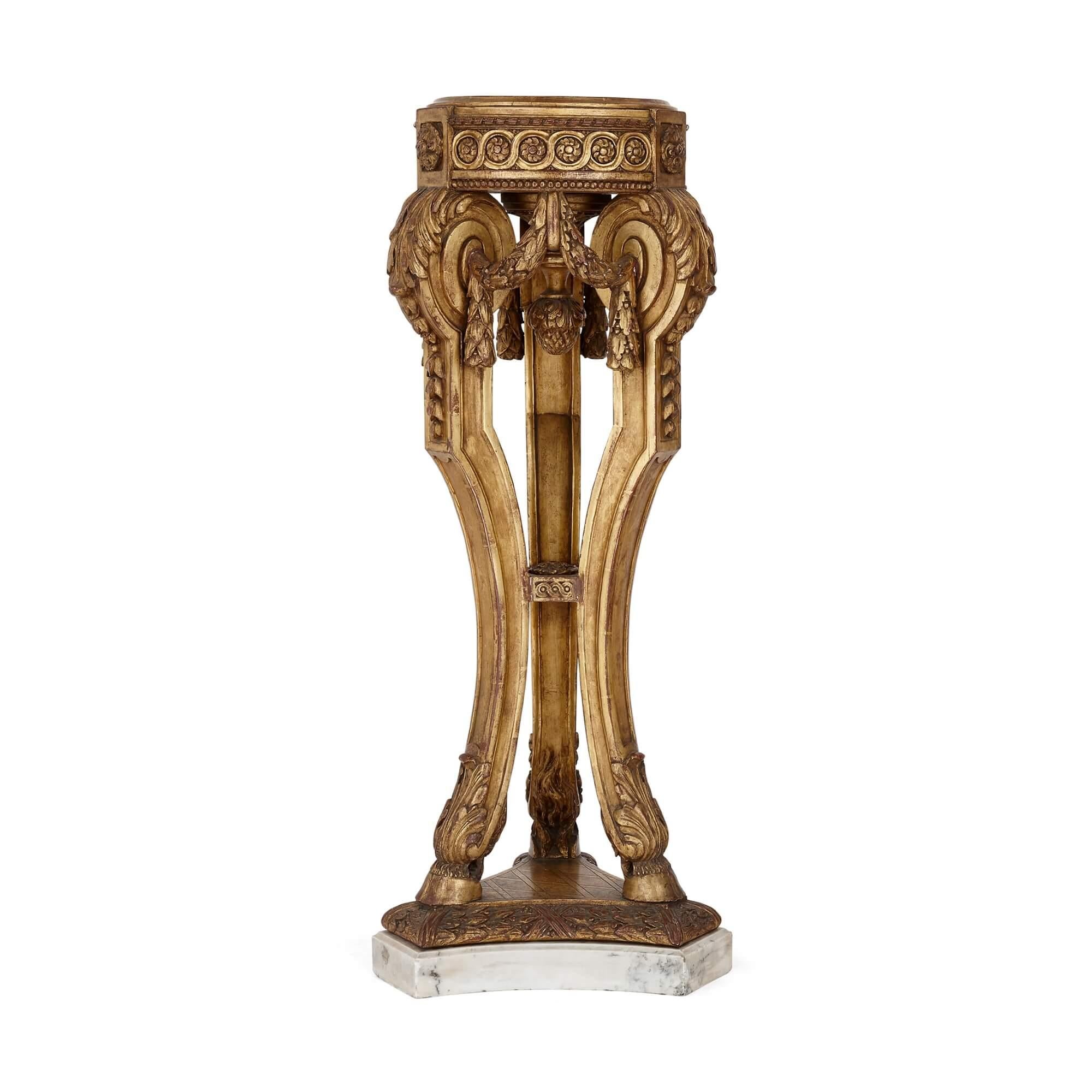 French Pair of Louis XVI style giltwood and marble pedestals For Sale
