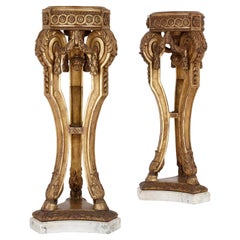 Pair of Louis XVI style giltwood and marble pedestals