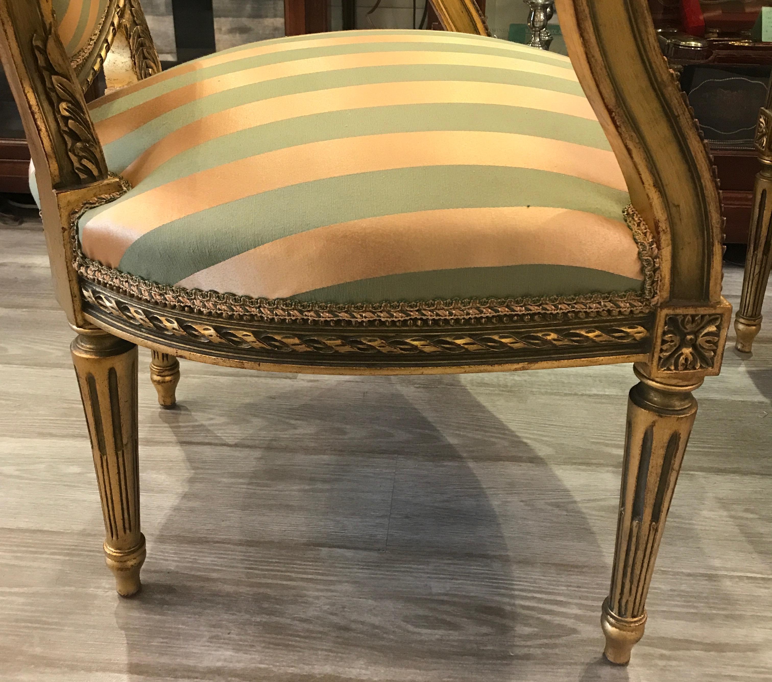 Pair of Louis XVI Style Giltwood Armchairs 5