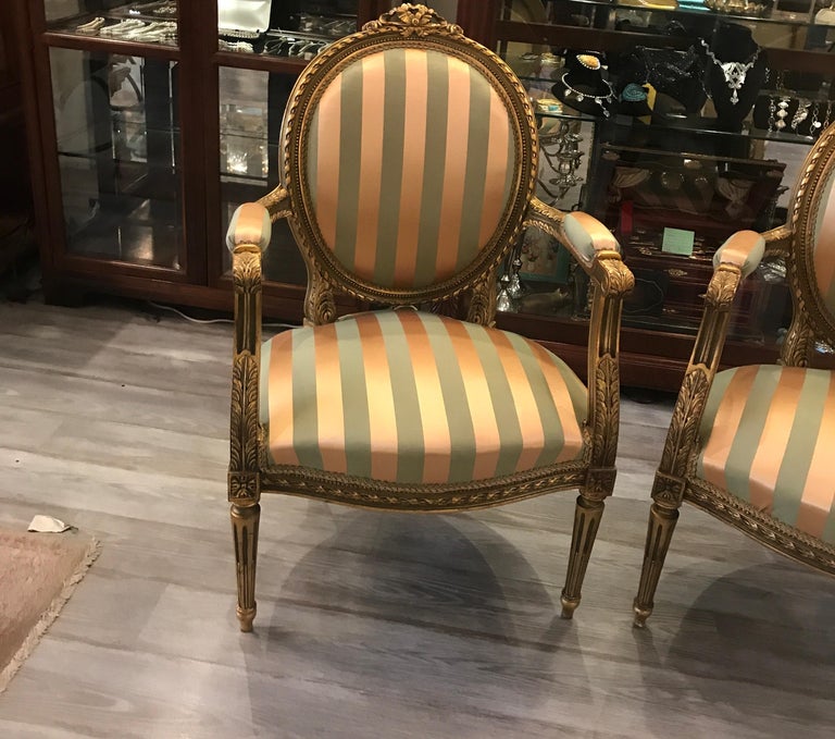 Pair of Louis XVI Style Giltwood Armchairs For Sale at 1stDibs