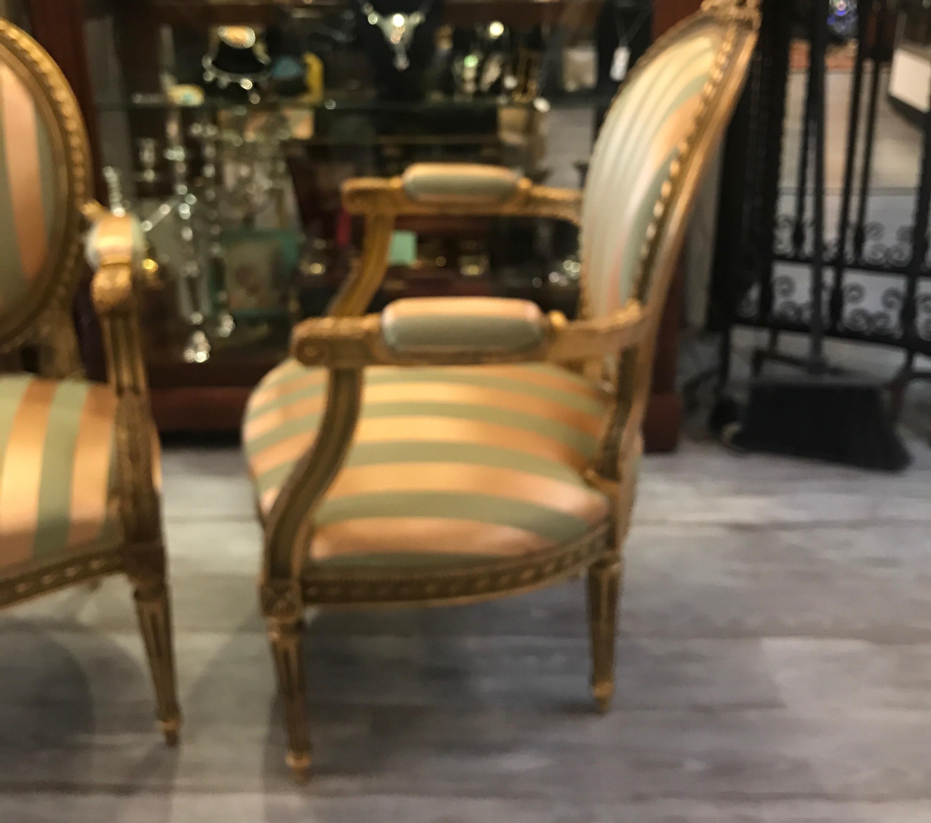Pair of Louis XVI Style Giltwood Armchairs In Excellent Condition In Lambertville, NJ