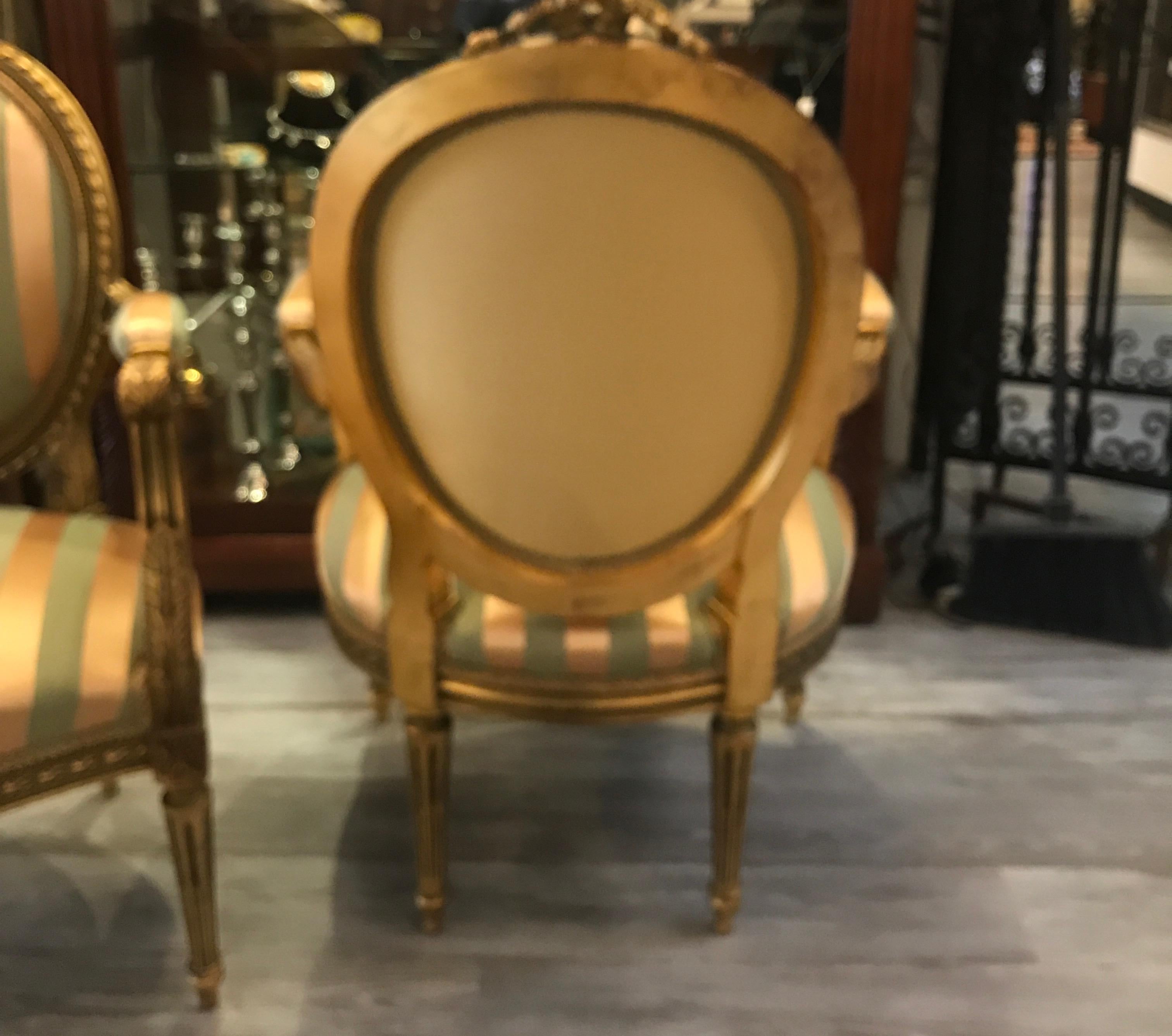 20th Century Pair of Louis XVI Style Giltwood Armchairs