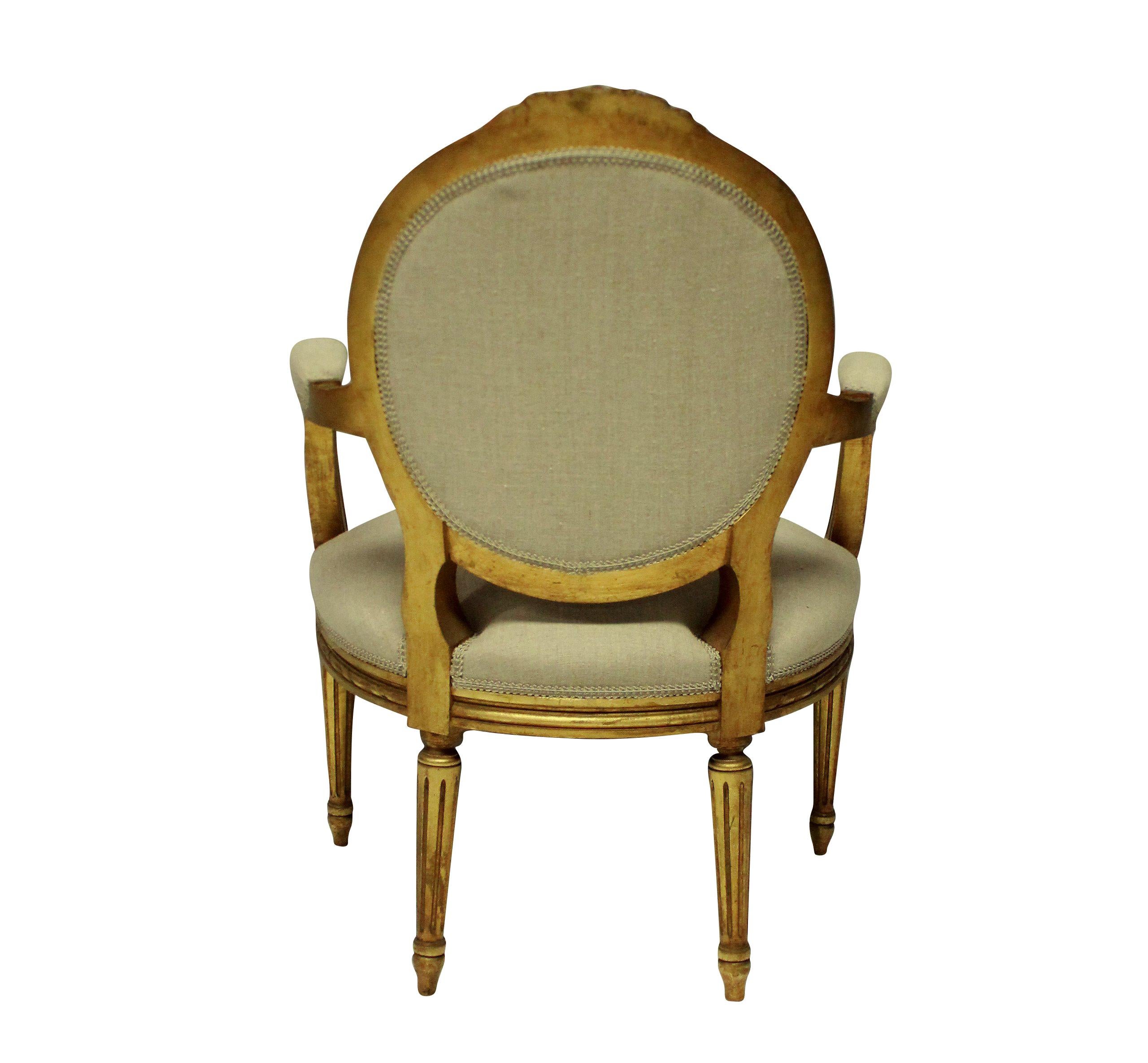 Late 19th Century Pair of Louis XVI Style Giltwood Armchairs