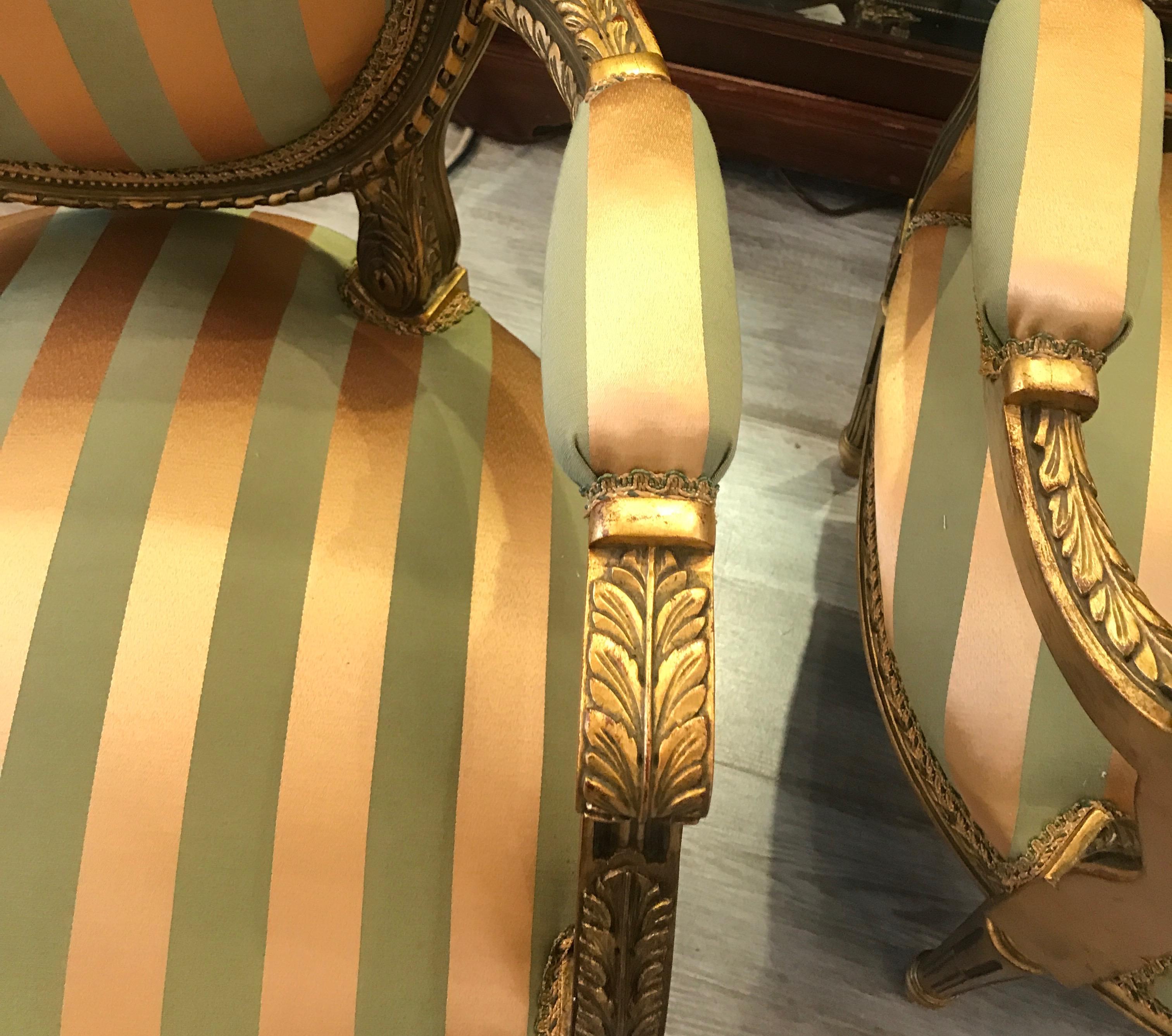 Pair of Louis XVI Style Giltwood Armchairs 2