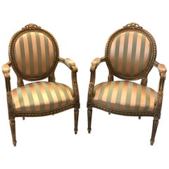 Pair of Louis XVI Style Giltwood Armchairs