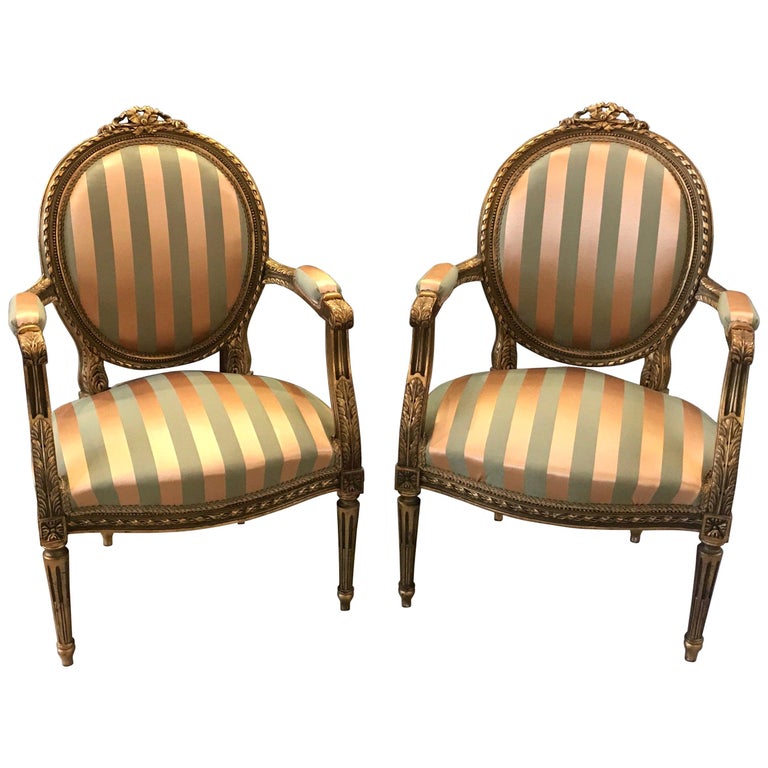 Pair of Louis XVI Style Giltwood Armchairs For Sale at 1stDibs