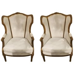 Pair of Louis XVI-Style Giltwood Bergeres Avec Oreilles, 20th Century