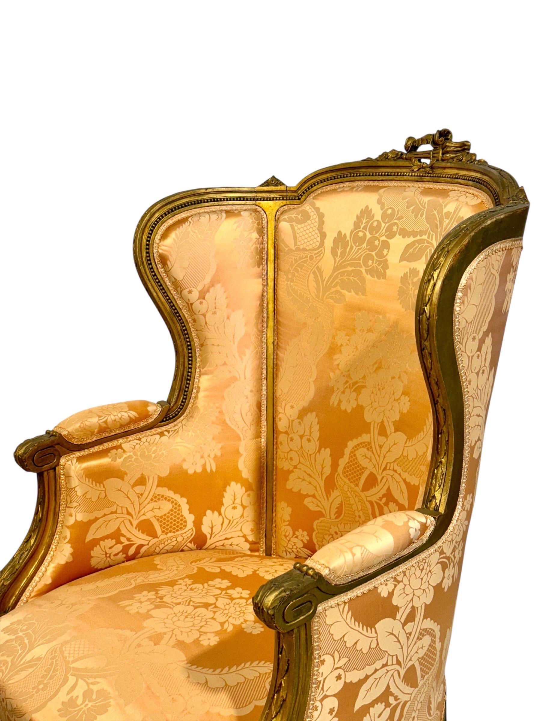 Paar Bergères aus Giltholz im Louis-XVI-Stil, Ende 19. Jahrhundert im Angebot 4