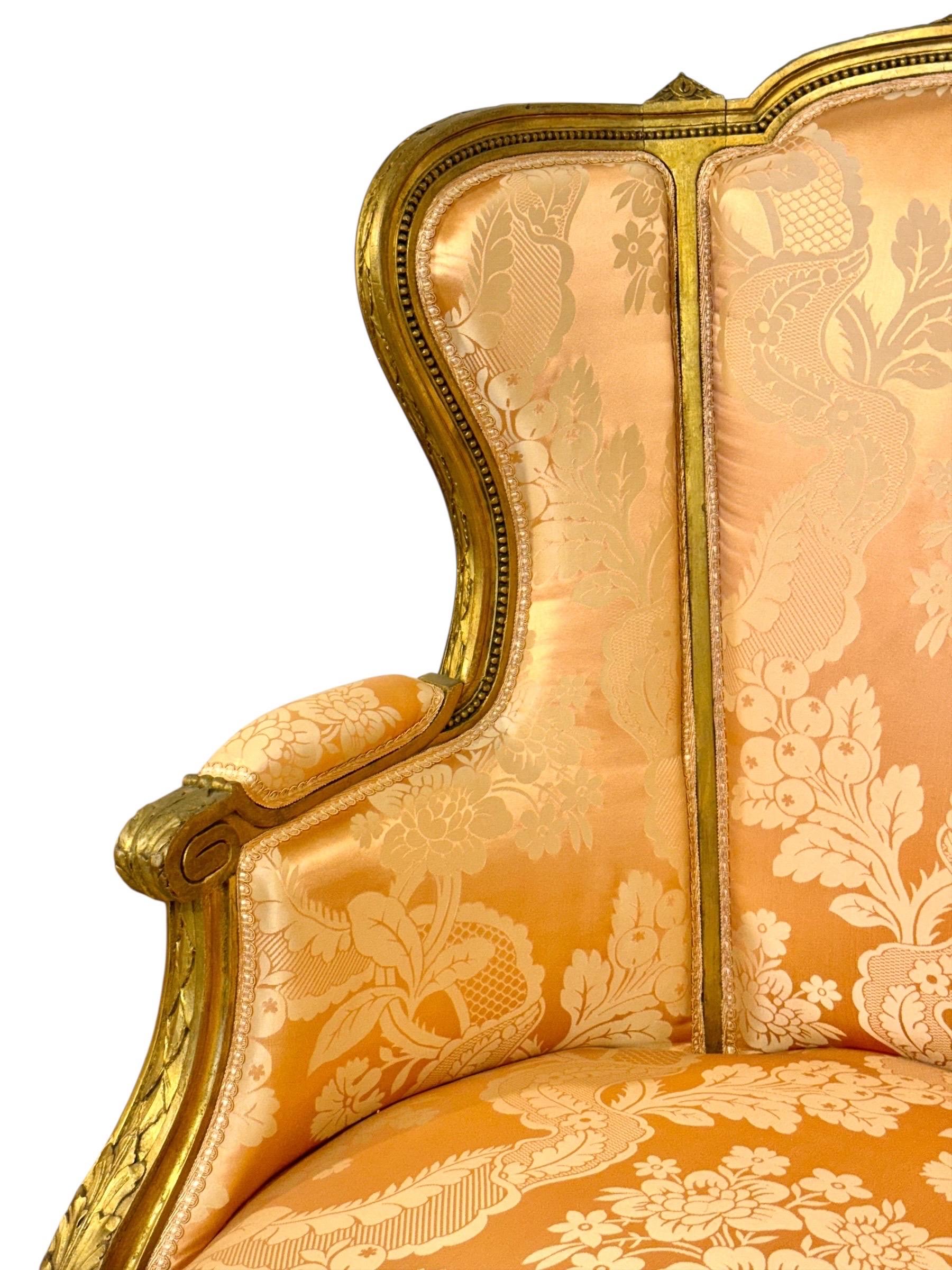 Paar Bergères aus Giltholz im Louis-XVI-Stil, Ende 19. Jahrhundert im Angebot 6