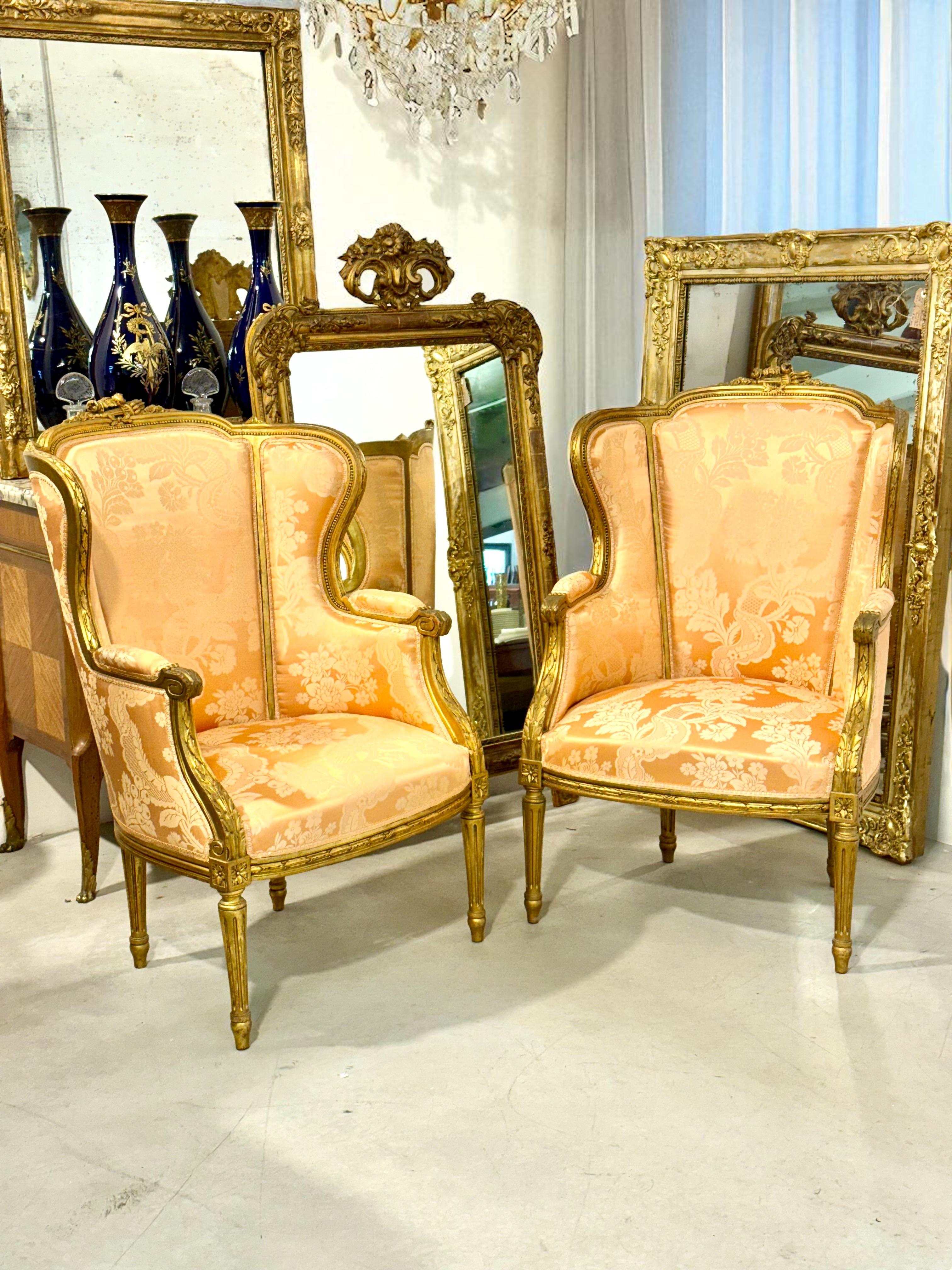 Paar Bergères aus Giltholz im Louis-XVI-Stil, Ende 19. Jahrhundert im Angebot 13