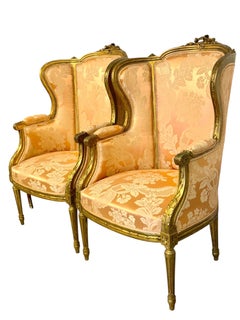 Pareja de Bergères de Madera Dorada Estilo Luis XVI, Finales S. XIX