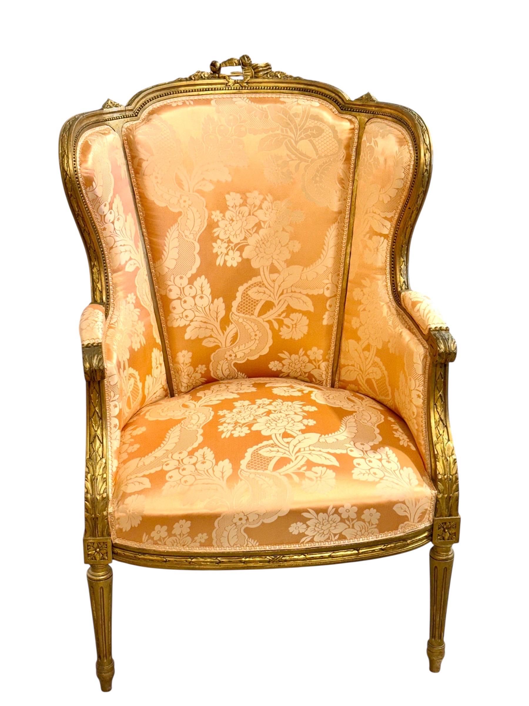 Paar Bergères aus Giltholz im Louis-XVI-Stil, Ende 19. Jahrhundert im Zustand „Gut“ im Angebot in LA CIOTAT, FR